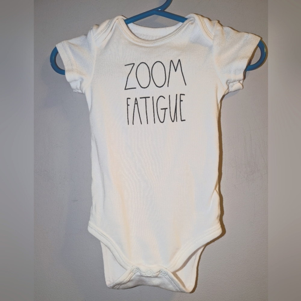 Rae Dunn White "Zoom Fatigue" Cotton Baby Onesie 6-9 Months